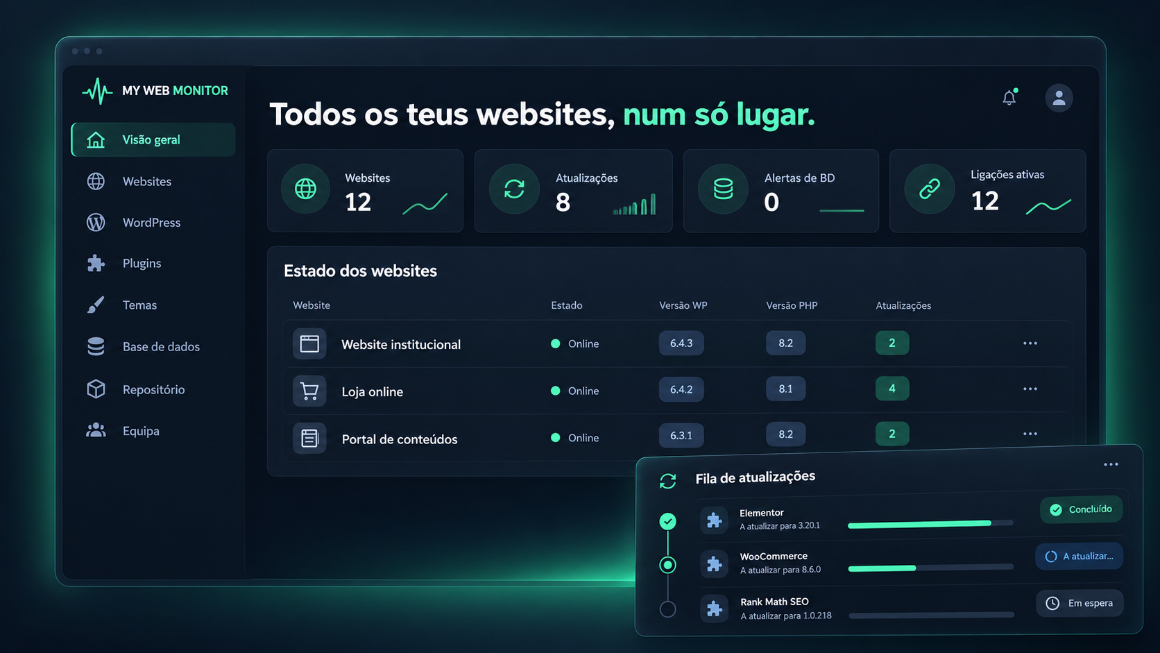 MY WEB MONITOR dark mode dashboard